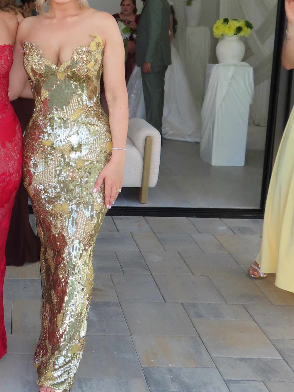 Strapless Gold Sequin Evening Gown - Picture 3 of 5